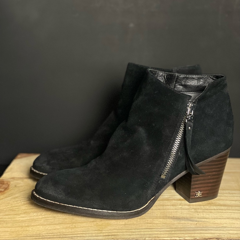 Sam Edelman Macon Women's black suede leather zip up ankle boot booties sz US 9M